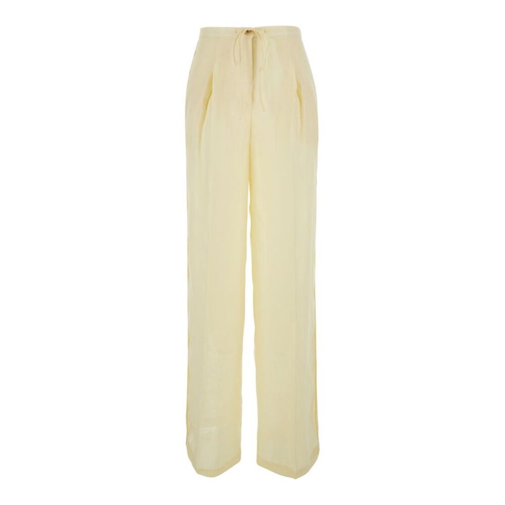 Semicouture Women Yellow Pants With Drawstring Waist In Linen For Women